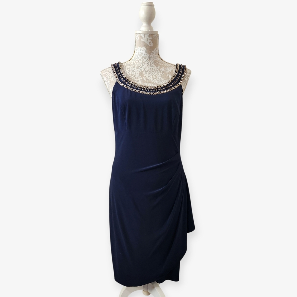 Xscape Navy Jeweled Formal Cocktail Dress Size 12